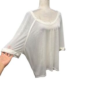 We The Free Top Womens S White Boho Oversized Sheer Relax Scoop Neck Long Sleeve